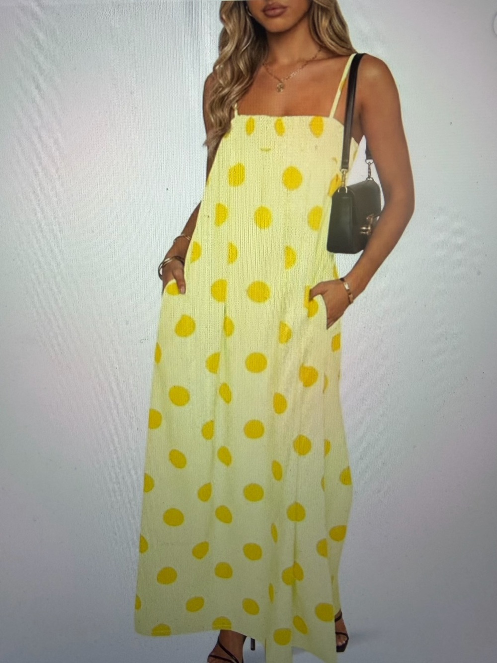 Yellow Polka Dot Maxi Dress with Adjustable Straps- NWT - Size S